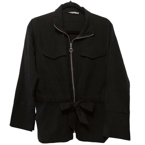 KAKAO Solid Black Collared Long Sleeve Waist Tied Jacket S - Picture 1 of 8